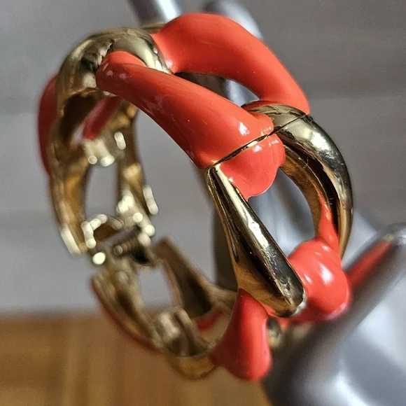 Vintage Clamper Bracelet. Chain Link Clamper. Orange & Gold Clamper. - Picture 7 of 9